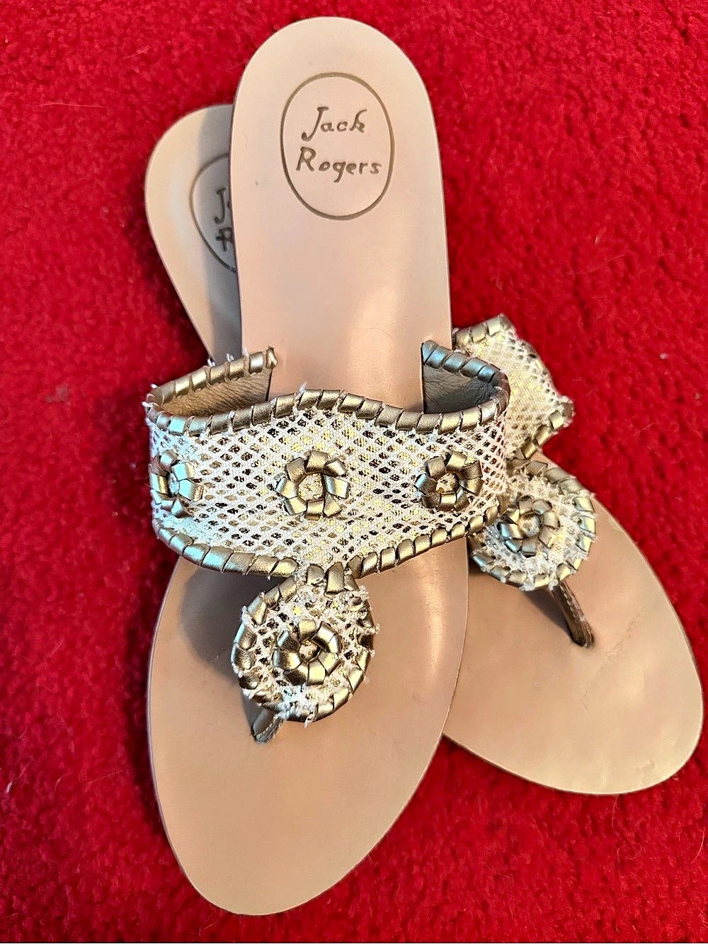 Jack Rogers Original Jacks Metallic Thong Sandal Embellished Flat Sandals